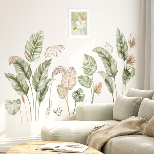 wondever Wandtattoo Boho Palmen Blätter Wandaufkleber Tropische Pflanzen Grün Wandsticker Wanddeko für Schlafzimmer Wohnzimmer Flur Sofa Hintergrund