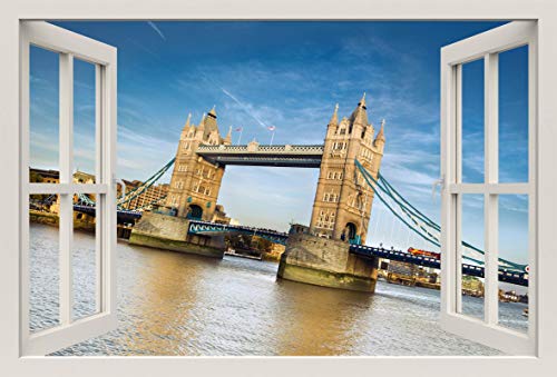 Unified Distribution London Bridge Themse England - Wandtattoo mit 3D Effekt, Aufkleber für Wände und Türen Größe: 92x61 cm, Stil: Fenster