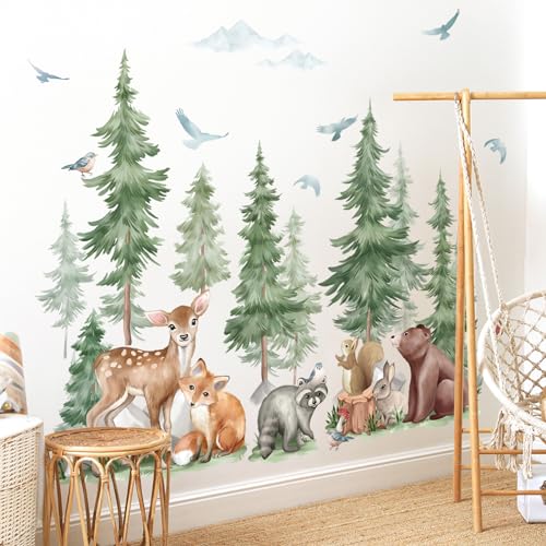 wondever Wandtattoo Waldtiere Kinderzimmer Wandaufkleber Baum Groß Reh Fuchs Bär Wandsticker Wanddeko für Kinderzimmer Babyzimmer Schlafzimmer