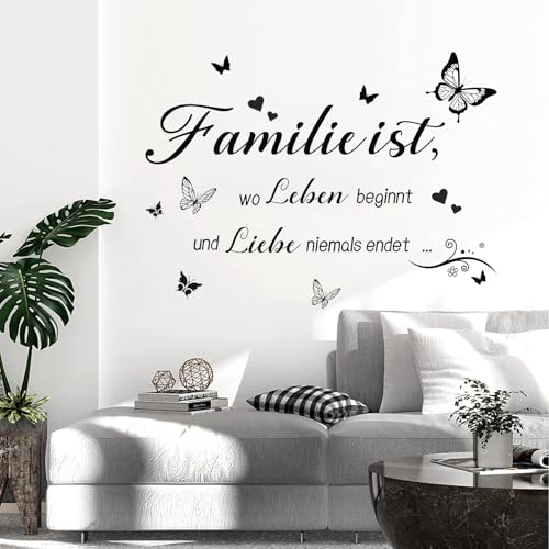 TOARTI Wandaufkleber Spruch Familie ist Wandtattoo schwarz (BxH) 90 x 30 cm Wandtattoo Wohnzimmer Sprüche zitate Wandsticker Flur und Diele Aufkleber selbstklebend Sticker Wandaufkleber