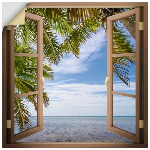 ARTland Wanddeko Wandtattoo selbstklebende Vinylfolie 70x70 cm Fensterbilder Fenster Paradies Strand Meer Palme Florida Urlaub U5CE