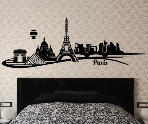 Wandtattoo Paris Skyline Wand Aufkleber Eiffelturm Frankreich City Stadt 1M093, Farbe:Schwarz Matt;Länge des Motives:120cm