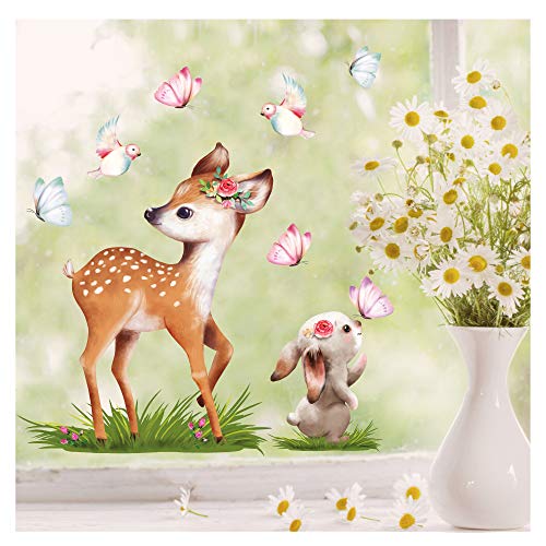 Wandtattoo Loft Fensterbild Frühling Ostern wiederverwendbar Fensteraufkleber Kinderzimmer/REH u. Hase (1147) / 1. DIN A4 Bogen