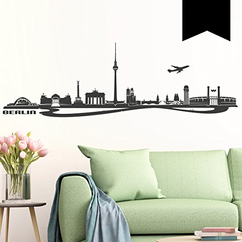 Wandkings Wandtattoo Skyline Berlin (mit Sehenswürdigkeiten und Wahrzeichen der Stadt)  110 x 34 cm schwarz - erhältlich in 33 Farben