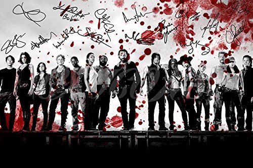  The Walking Dead -Kunstdruck, mit aufgedruckten Autogrammen, Blut-Design, Foto-Poster mit den Darstellern der Serie, Nr. 5, 30,5 x 20,3 cm (A4)