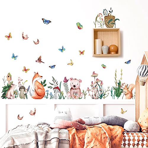 WandSticker4U®- Aquarell Wandsticker Fuchs & Friends I Wandbild: 115x65 cm I Wand Aufkleber Baby Wandtattoo Kinderzimmer Wald-tiere Bordüre Bär Hase Mädchen & Junge Deko