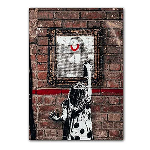 Yangxiaolei Akustikbild Banksy Graffiti Street Liebe kleiner Junge Kunstdruck modern Wandbilder XXL Wanddekoration Design Wand Bild 60x90cm(23.6x35.4inch) Rahmenlos