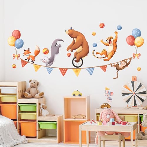 Tanlaby Wandtattoo Zirkus Zoo Wandsticker Safari Tiere Wandaufkleber Zirkus Bär Affe Tiger Fuchs Wanddeko für Babyzimmer Kinderzimmer Schlafzimmer Wohnzimmer