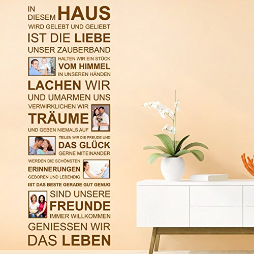 DESIGNSCAPE® Wandtattoo Fotorahmen In diesem Haus wird gelebt und geliebt Bilderrahmen | Farbe: hellrotorange | Größe: klein (41 x 120 cm)