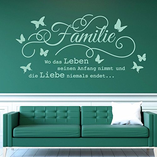 tjapalo® w-pkm176 wandtattoo familie ist wo leben beginnt und liebe niemals endet Wandtattoo Wohnzimmer Spruch (Breite 100 x Höhe 48 cm)