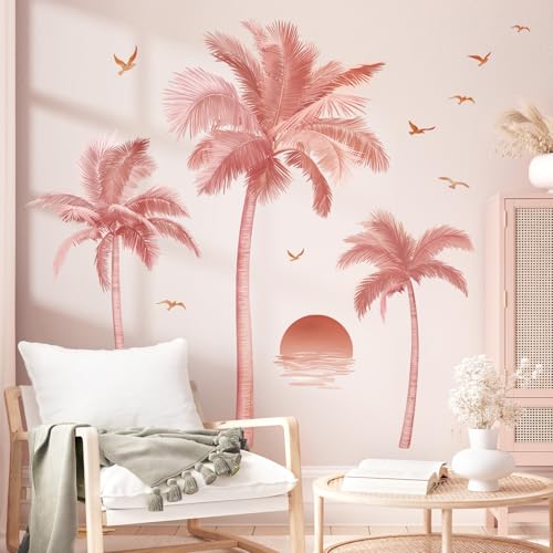 wondever Wandtattoo Palme Baum Groß Boho Wandaufkleber Tropische Pflanzen Palme Vögel Wandsticker Wanddeko für Schlafzimmer Wohnzimmer TV Hintergrund (H: 146cm)