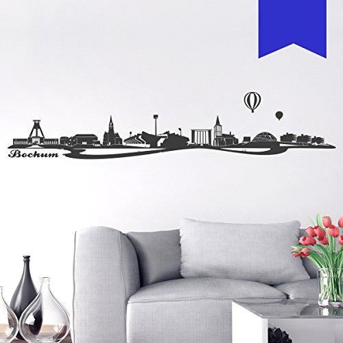 Wandkings Wandtattoo Skyline Bochum (mit Sehenswürdigkeiten und Wahrzeichen der Stadt) 150 x 30 cm azurblau - erhältlich in 33 Farben