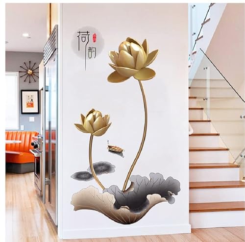 COVPAW® Wandtattoo Wandaufkleber XXL Lotus Gold Lotusblatt Blumen Wandsticker Wandbild Bilder Wohnzimmer Schlafzimmer Deco