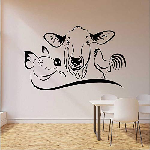 Kuh Schwein Hahn Wandtattoo Bauernhof Tier Küche Restaurant Esszimmer Dekoration Vinyl Fenster Aufkleber Wandkunst Beweglich 57X36Cm