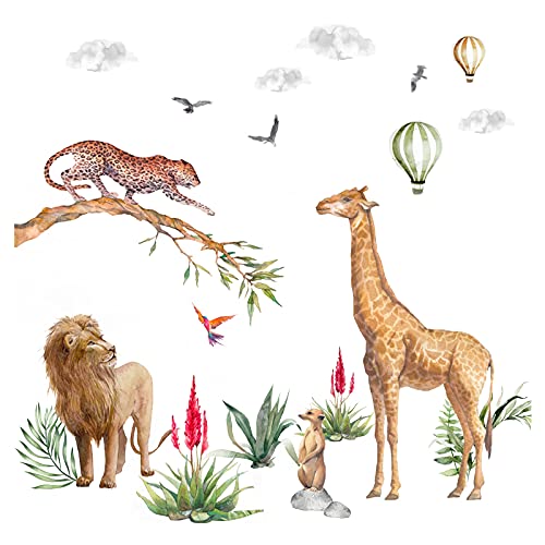 Little Deco Wandtattoo Wandsticker Kinderzimmer Jungen Safari Tiere Löwe Wandaufkleber Giraffe Spielzimmer Wanddeko Ballon Babyzimmer Wandbild Kinder DL691-2