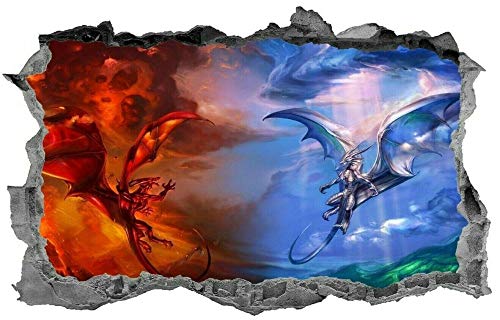 Wandtattoo Drache, Aufkleber, Fantasie, Wandkunst, 3d, Abziehbild, Wandbild -90 * 100CM