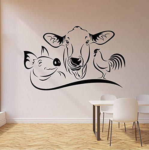 Kuh Schwein Hahn Wandtattoo Bauernhof Tier Küche Restaurant Restaurant Dekoration Vinyl Fenster Aufkleber Wandkunst Beweglich 57X36Cm