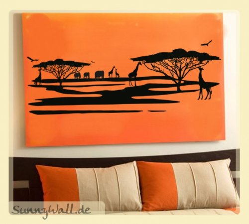 Sunnywall Wandtattoo Afrika Landschaft Tiere Giraffe Farbe: Silbergrau