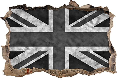 Stil.Zeit Monocrome, Great Britain Flag, Großbritannien Flagge Wanddurchbruch im 3D-Look, Wand- oder Türaufkleber Format: 92x62cm, Wandsticker, Wandtattoo, Wanddekoration