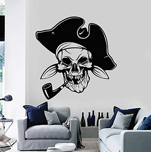 Lustige Piraten Wandtattoo Raucher Schädel Schädel Rohr Hut Meer Stil Vinyl Fenster Aufkleber Coole Junge Schlafzimmer Mann Höhle Kunst Dekoration 42X43 Cm