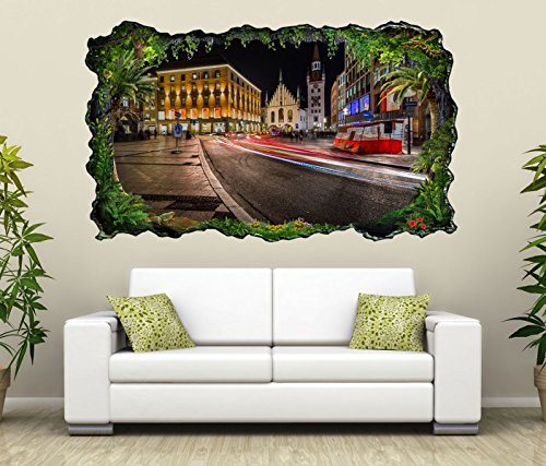 3D Wandtattoo Skyline München alt Rathaus Marienplatz selbstklebend Wandbild Wandsticker Wohnzimmer Wand Aufkleber 11O1003, Wandbild Größe F:ca. 97cmx57cm