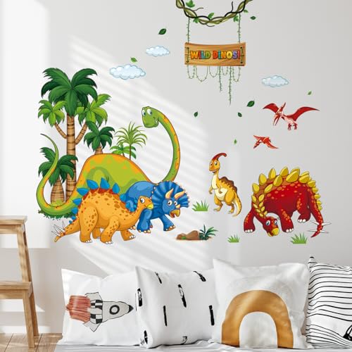 Tanlaby Dinosaurier Wandtattoo Zeichentrick Dinosaurier Wandsticker Wilder Baum Dino Wandaufkleber für Kinder Babyzimmer Wohnzimmer Schlafzimmer Kinderzimmer Hause Wanddekoration