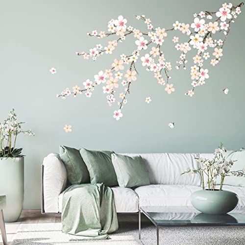 wondever Wandtattoo Kirschblüte AST Groß Wandaufkleber Weiß Blumen Baum Wandsticker Wanddeko für Wohnzimmer Schlafzimmer (102cm x147cm)