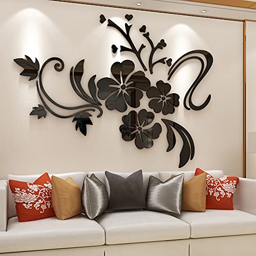 3D Wandaufkleber Blumen Spiegel Wandtattoo Blumen Aufkleber Moderne Kunst ​Wanddeko Sticker für Wohnzimmer Halle Schlafzimmer Home Sofa Wand Badezimmer Kindergarten