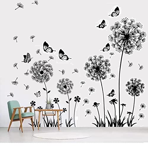 2 Stück Wandtattoo Pusteblume Wanddeko Blumen Pflanzen Wandaufkleber Löwenzahn Wandsticker Schmetterlinge Wandbilder für Wohnzimmer Schlafzimmer Vorraum Flur Fenster