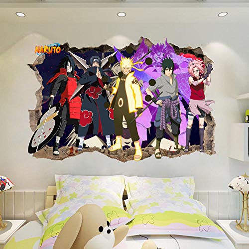 Effekt Wandtattoo- Naruto Anime 3D Schlafzimmer Dekoration 60X90Cm/Aufkleber/Durchbruch/Selbstklebendes Wandbild/Wandsticker/Stein/Wanddurchbruch/Wandaufkleber/Tattoo