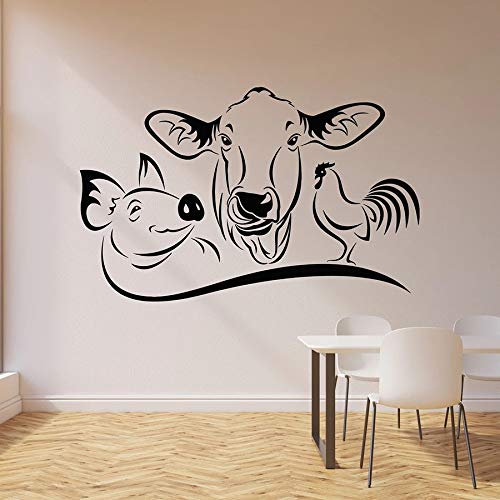 NSRJDSYT Kuh Schwein Hahn Wandtattoo Bauernhof Tier Küche Restaurant Esszimmer Haus Dekor Vinyl Fenster Aufkleber Wandbild Kunst abnehmbar 74x116cm