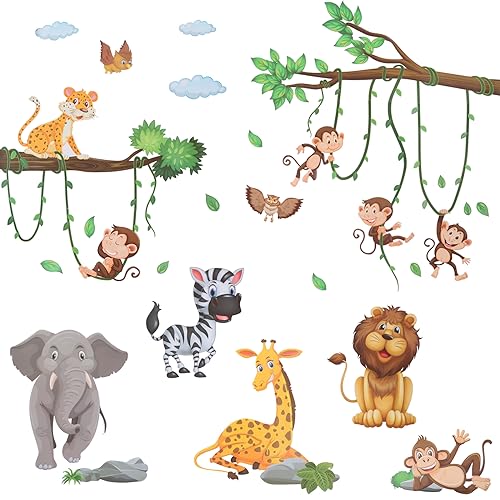 2 Stück Wandtattoo Safari Dschungel Tiere Wandaufkleber Löwe Giraffe Elefant Tropische Wandtattoo Dschungel Tiere Baum Wandaufkleber Wandsticker Wanddeko für Kinderzimmer Babyzimmer Türen