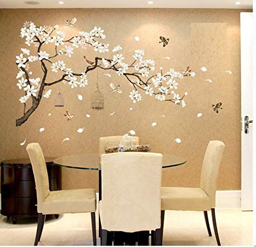 COVPAW® Wandtattoo Wandaufkleber XXL Pfirsichblüte Kirschblüte Pflaumenblüte Blüte Blumen Vogel Wandsticker Wandbild Bilder Wohnzimmer Schlafzimmer Deco