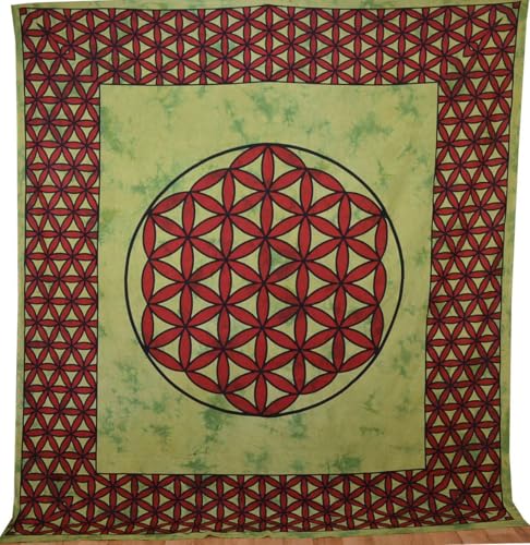 Generisch Blume des Lebens Wandtuch 220 x 205 cm Grün – Großes Deko Tuch, Wandbehang, Indische Tagesdecke, Yoga- und Meditationsdecke – 100% Baumwolle, Hochwertige Qualität