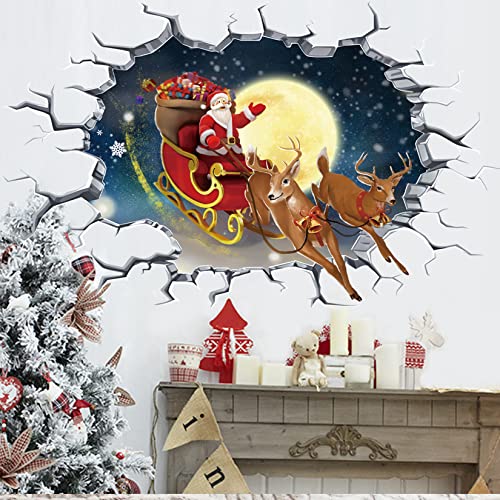 HPNIUB 3D Weihnachtsfenster Aufkleber,Breaking Santa Stickers,Weihnachten Schaufenster Deko,Neujahr Schneeflocke Fensterdeko PVC Abnehmbar Weihnachts Fensterbilder für Vitrinen Glas Zuhause Wandtattoo