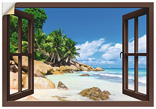 ARTland Wanddeko Wandtattoo selbstklebende Vinylfolie 100x70 cm Querformat Fensterblick Strand Karibik Meer Palmen Südsee Natur U1UA