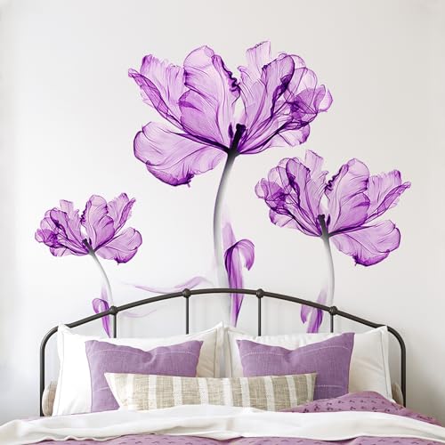 Tanlaby Leichte lila Blume Wandtattoo Großes Violett Blumen Wandsticker Lotusblüte Wandaufkleber für Frauen Erwachsene Wohnzimmer Schlafzimmer Büros Sofa Hintergrund Hause Wanddekoration