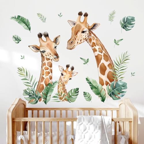 wondever Wandtattoo Safari Giraffe Wandaufkleber Tropische Blätter Dschungel Tiere Wandsticker Wanddeko für Kinderzimmer Babyzimmer Schlafzimmer Wohnzimmer