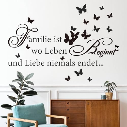 decalmile Wandtattoo Sprüche Familie ist Wo Leben Beginnt Wandaufkleber Liebe Sprüche und Zitate Schwarz Schmetterlinge Wandsticker Schlafzimmer Wohnzimmer Esszimmer Wanddeko