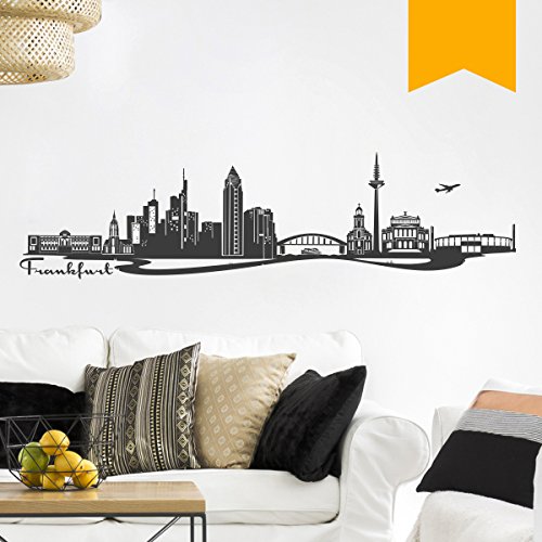 Wandkings Wandtattoo  Skyline Frankfurt (mit Sehenswürdigkeiten und Wahrzeichen der Stadt)  130 x 34 cm pastellorange - erhältlich in 33 Farben