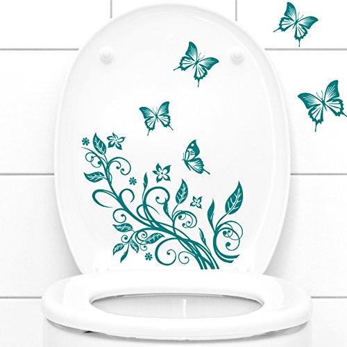 Grandora WC Deckel Aufkleber Blumenranke + Schmetterlinge I schwarz (BxH) 22 x 29 cm I Badezimmer Toilette Sticker Wandsticker Wandaufkleber Wandtattoo W736