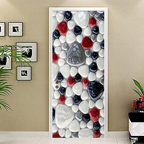 3D Türaufkleber Für Innentüren 77X200Cm Farbige Kieselsteine Türtapete Selbstklebende Türposter Wandbild Wasserdichte Wandtattoo Pvc Türfolie Schlafzimmer Wohnzimmer Küche Home Deko