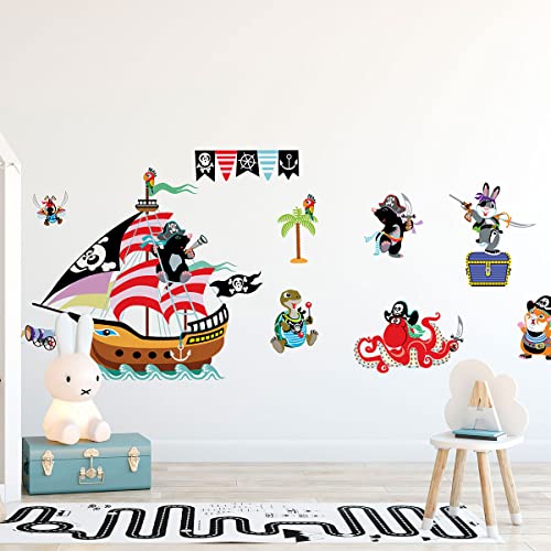 Wandsticker Kinder Dekoration Babyzimmer Wandtattoo Kinderzimmer Wandsticker Kinderzimmer Tiere Piraten zur Schatzeroberung H60 x 90 cm