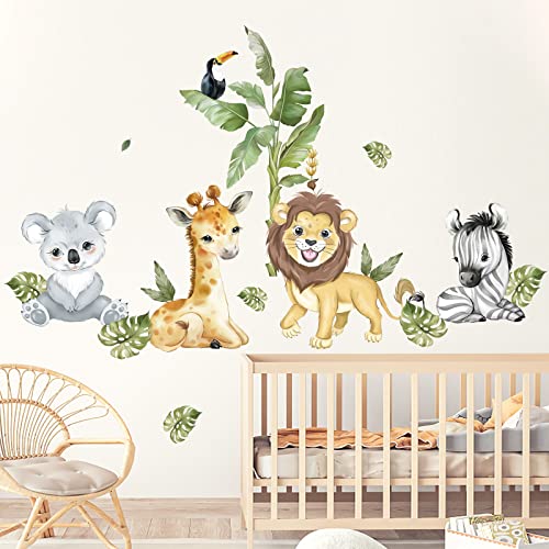 decalmile Wandtattoo Safari Dschungel Tiere Baum Wandaufkleber Giraffe Löwe Koala Wandsticker Kinderzimmer Babyzimmer Schlafzimmer Wanddeko