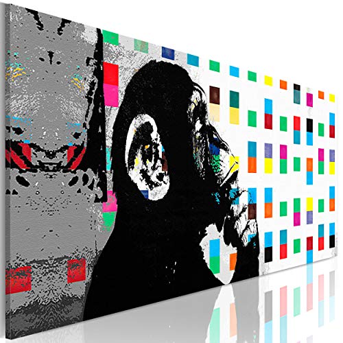 decomonkey Akustikbild Affe Banksy Abstrakt 135x45 cm 1 Teilig Leinwand Modern Bilder Wandbilder XXL Schallschlucker Schallschutz Akustikdämmung Wandbild Deko Leise Graffiti Kunst modern Ziegel bunt