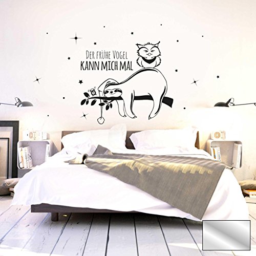 ilka parey wandtattoo-welt® Wandtattoo Wandaufkleber Wandbild Faultier Eule Der frühe Vogel kann Mich mal M2045 - ausgewählte Farbe: *Silber* - ausgewählte Größe: *XL - 100cm breit x 54cm hoch*