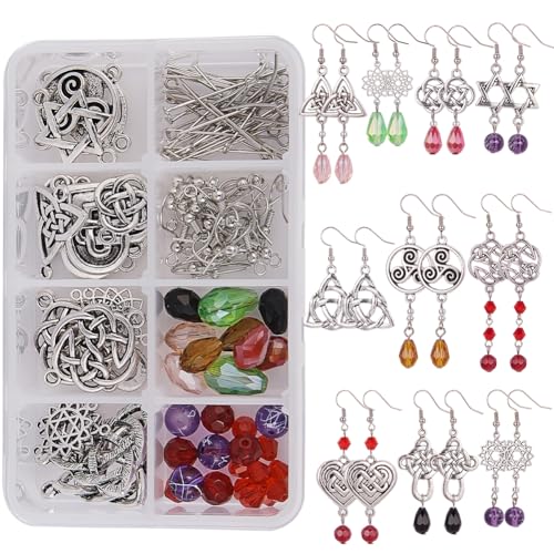 SUNNYCLUE 1 Box DIY 10 Paare Trinity Keltisch Blume des Lebens Connector Charms für Schmuckherstellung Kit Ohrringe Selber Machen Set Infinity Love Bastelbedarf für Anfänger Mädchen Frauen Erwachsene