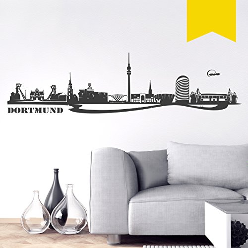 Wandkings Wandtattoo  Skyline Dortmund (mit Sehenswürdigkeiten und Wahrzeichen der Stadt)  220 x 57 cm gelb - erhältlich in 33 Farben