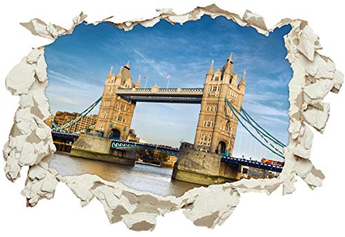 Unified Distribution London Bridge Themse England - Wandtattoo mit 3D Effekt, Aufkleber für Wände und Türen Größe: 92x61 cm, Stil: Durchbruch