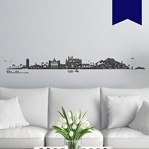 WANDKINGS Wandtattoo Skyline Mallorca (mit Sehenswürdigkeiten und Wahrzeichen der Stadt) 180 x 23 cm dunkelblau - erhältlich in 33 Farben